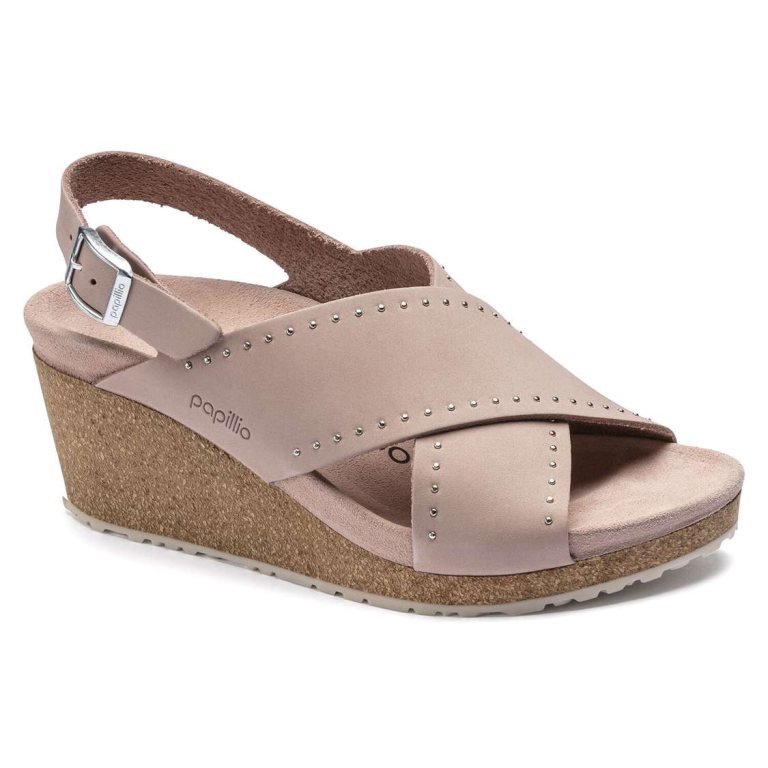 Rose Birkenstock Samira Nubuck Leather Women's Wedges Sandals | VJPatn7ZSbe