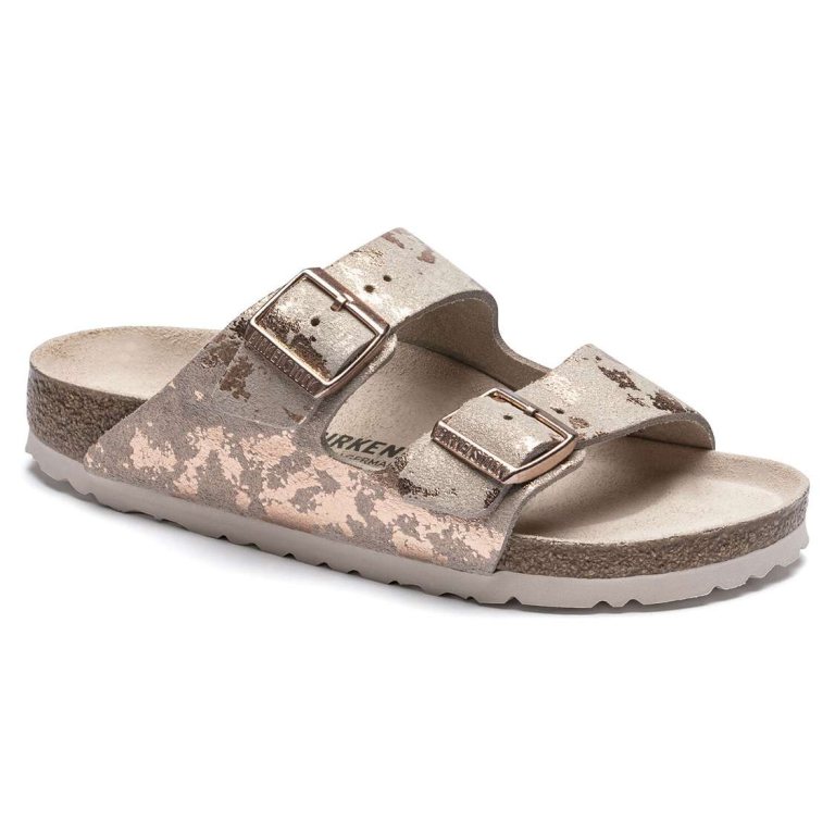 Rose Copper Birkenstock Arizona Suede Leather Women's Two Strap Sandals | EKSifJ965eO