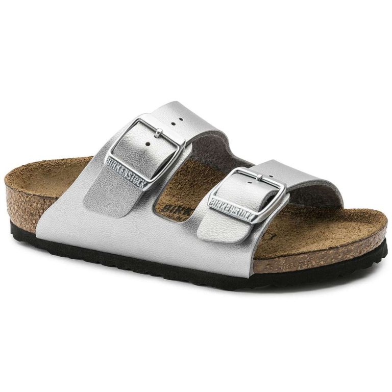 Silver Birkenstock Arizona Birko-Flor Kids' Girls Sandals | AZRi62zd2LF