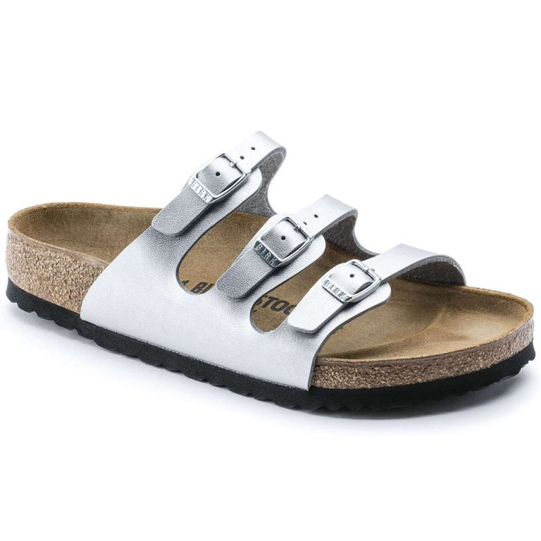 Silver Birkenstock Florida Birko-Flor Women's Multi Strap Sandals | E9BLL71ocAT