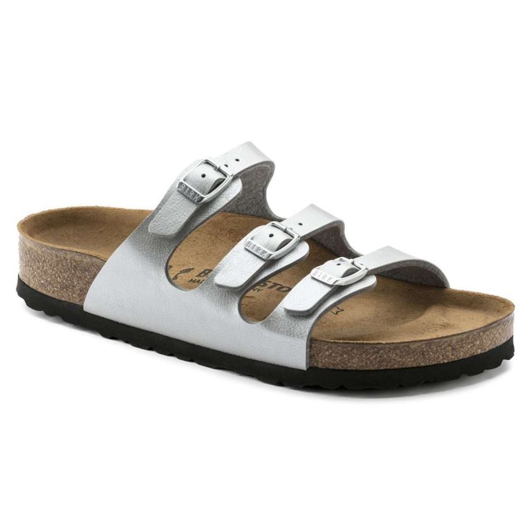 Silver Birkenstock Florida Birko-Flor Women's Multi Strap Sandals | dKaGe45rQyA