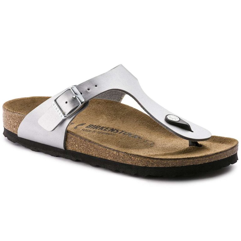 Silver Birkenstock Gizeh Birko-Flor Women's One Strap Sandals | 1vjsgbIwSOc