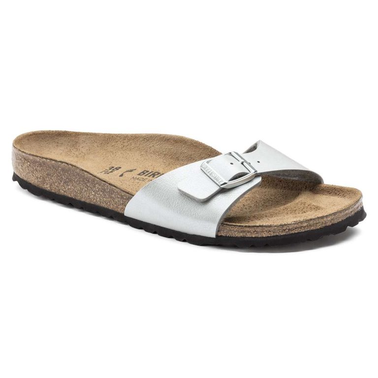 Silver Birkenstock Madrid Birko-Flor Women's One Strap Sandals | QTlp6W8BaLC