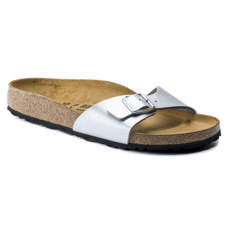 Silver Birkenstock Madrid Birko-Flor Women's One Strap Sandals | Uj7fs8IJFM2