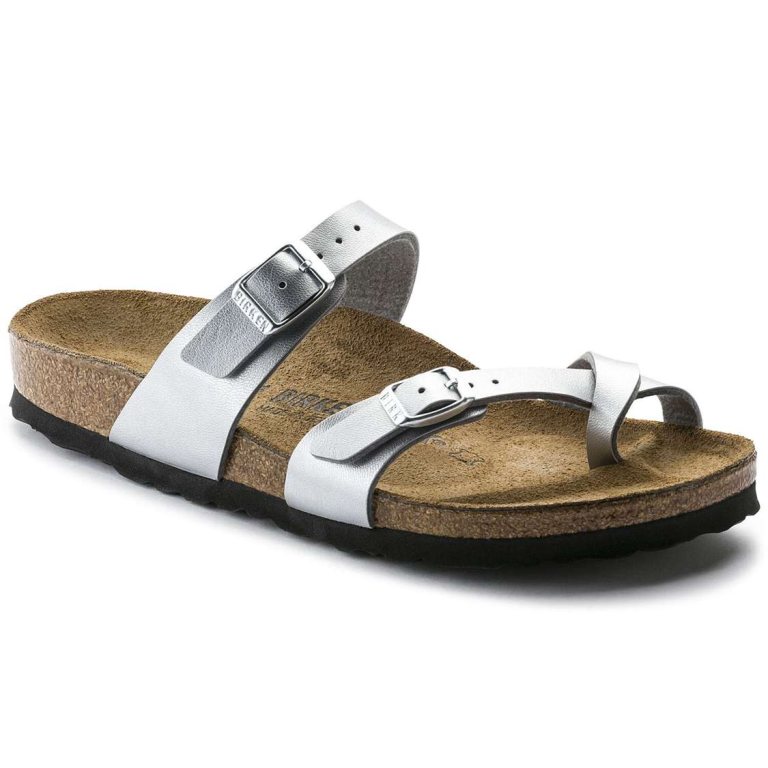 Silver Birkenstock Mayari Birko-Flor Women's Thong | 5pUx4oby2Op