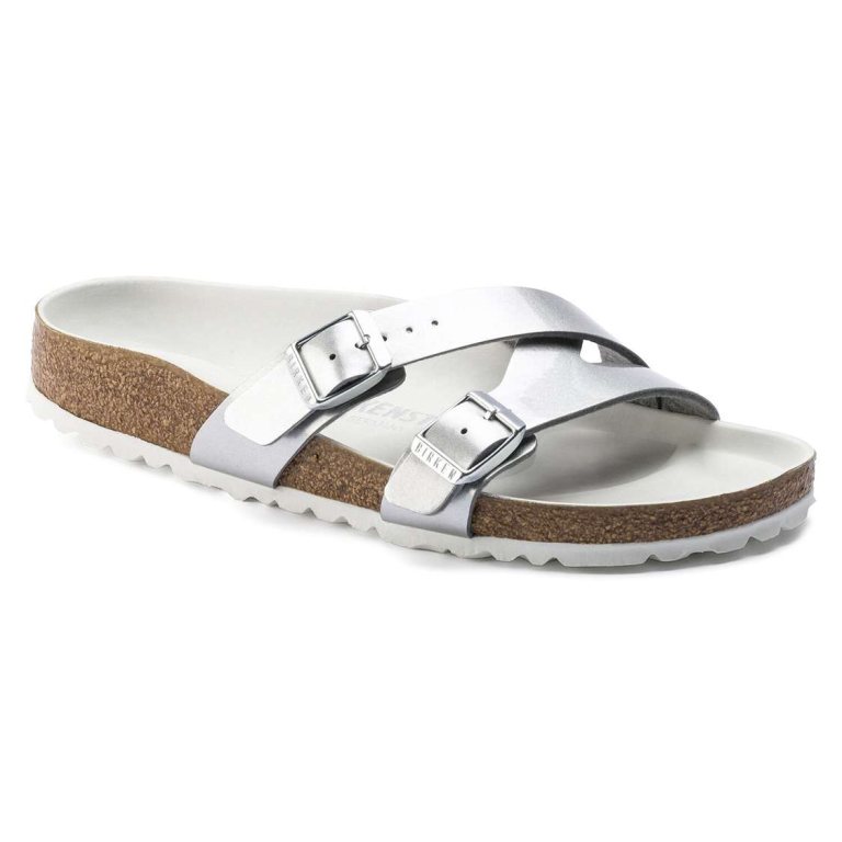 Silver Birkenstock Yao Lux Birko-Flor Women's Two Strap Sandals | j3sJMQlqy4w