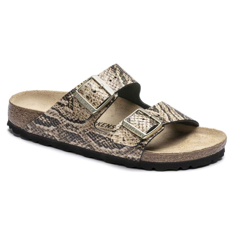 Snake Beige Birkenstock Arizona Embossed Leather Women's Two Strap Sandals | PT3kM4fAaoo