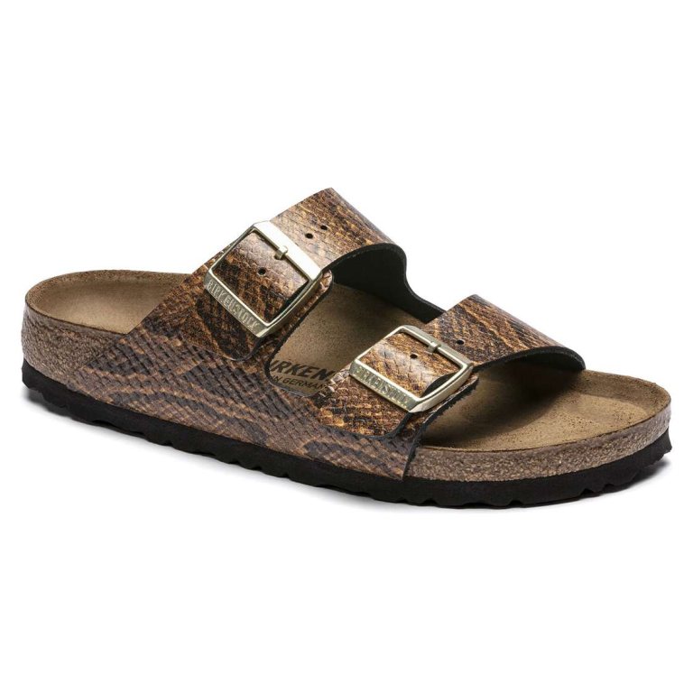 Snake Brown Birkenstock Arizona Embossed Leather Women's Two Strap Sandals | YMTtflKZqvv