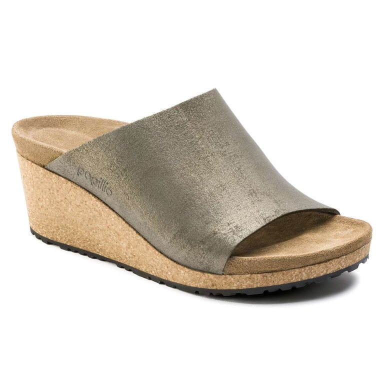 Wash Grey Gold Birkenstock Namica Suede Leather Women's Wedges Sandals | virVXinqoFQ