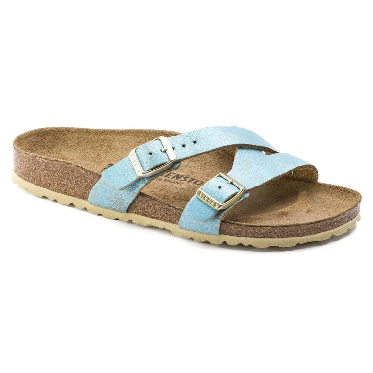 Wash Light Turquoise Birkenstock Yao Leather Women's Multi Strap Sandals | ocoOQb769xz