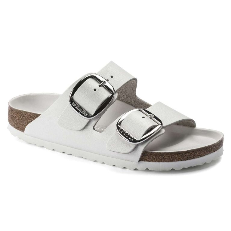 White Birkenstock Arizona Big Buckle Leather Women's Two Strap Sandals | 5G5xuJHTTnL