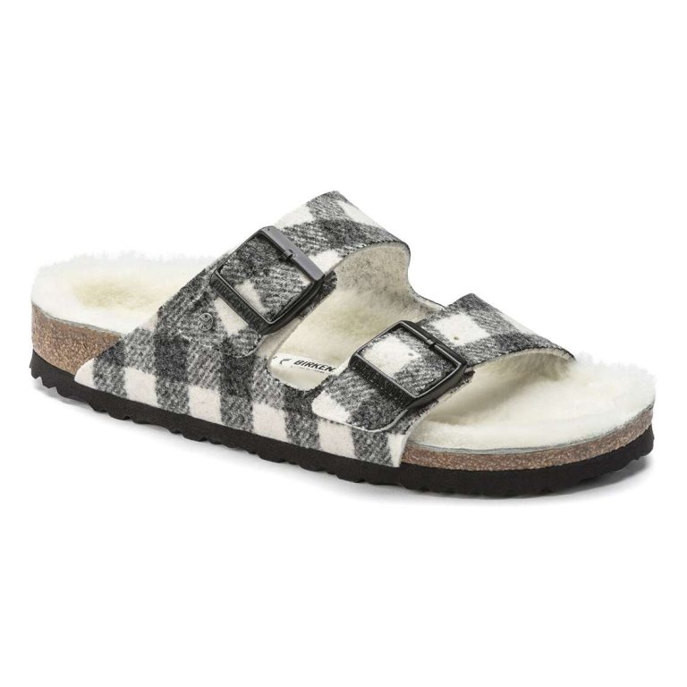 White Birkenstock Arizona Shearling Wool Women's Two Strap Sandals | 5QvugmlBx1p