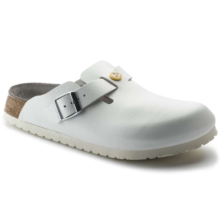 White Birkenstock Boston ESD Leather Men's Clogs | f7M3sVc8FqK