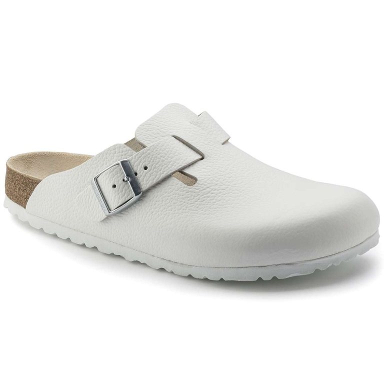 White Birkenstock Boston Leather Men's Clogs | 6jKAFMGluMT