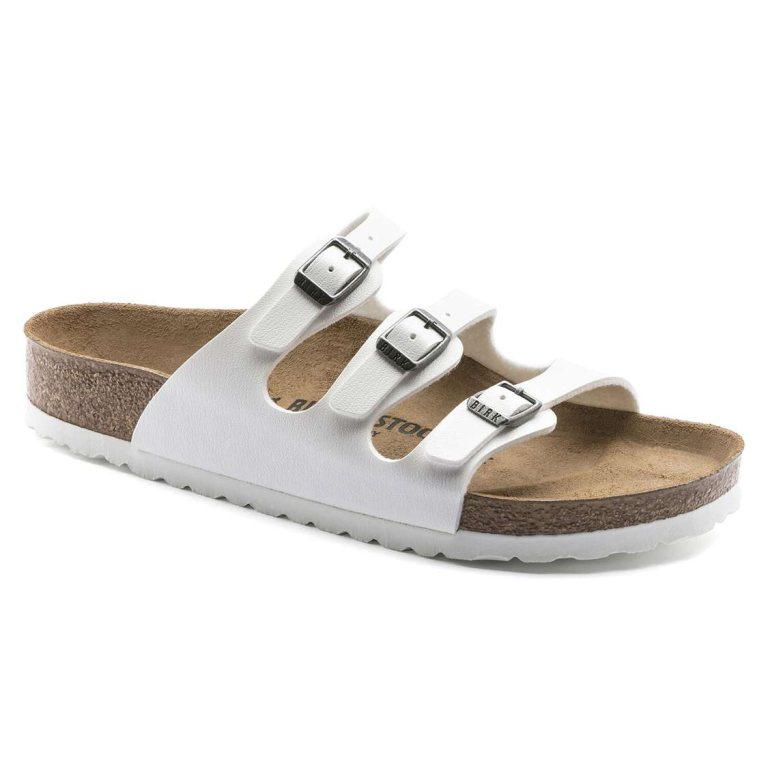 White Birkenstock Florida Birko-Flor Women's Multi Strap Sandals | ivfh17S7YHX