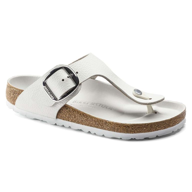 White Birkenstock Gizeh Big Buckle Leather Women's One Strap Sandals | qmZCYafYkpJ