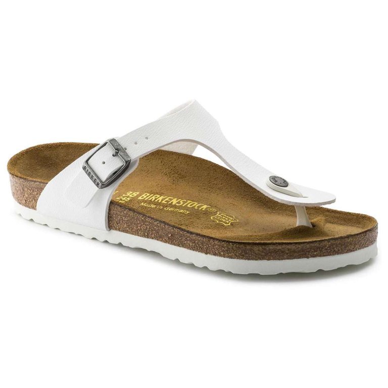 White Birkenstock Gizeh Birko-Flor Women's One Strap Sandals | HMSZCGU6qx6