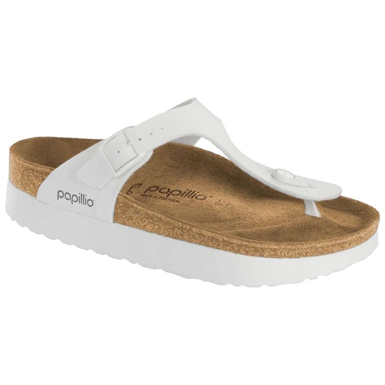 White Birkenstock Gizeh Platform Birko-Flor Women's One Strap Sandals | 2b8Yjixdpd1