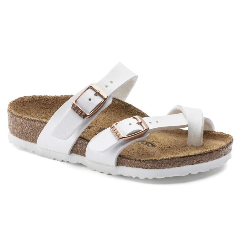 White Birkenstock Mayari Birko-Flor Kids' Girls Sandals | TmZ2QPMwc2a