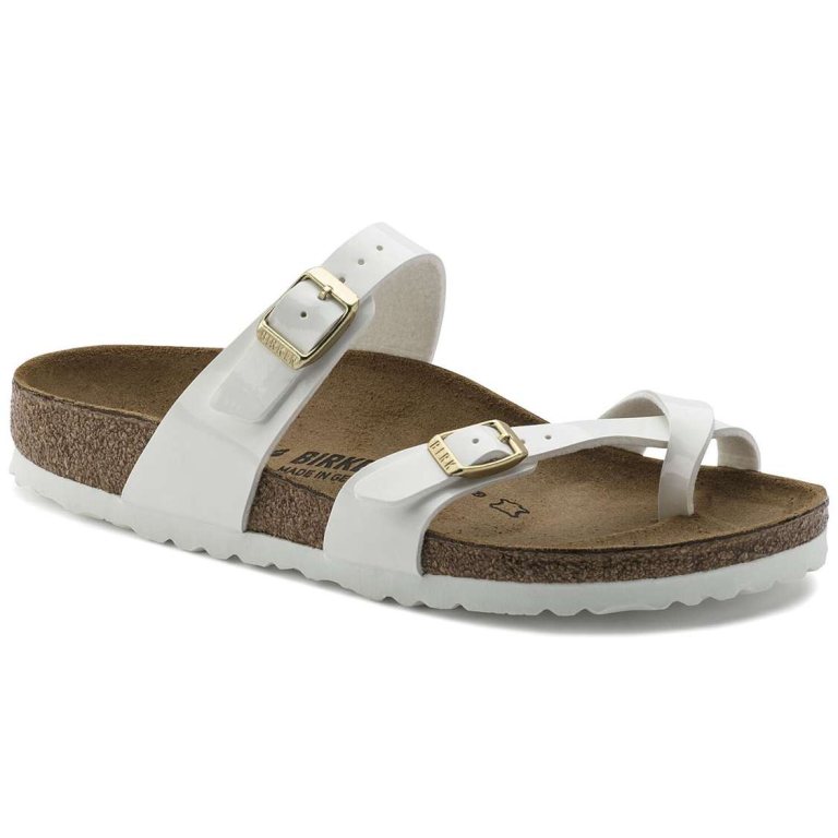 White Birkenstock Mayari Birko-Flor Patent Women's Multi Strap Sandals | otx4cVDRe8z