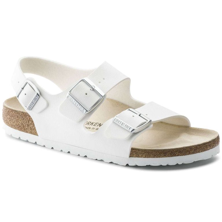 White Birkenstock Milano Birko-Flor Men's Back Strap Sandals | Ek2z2PoLEYs