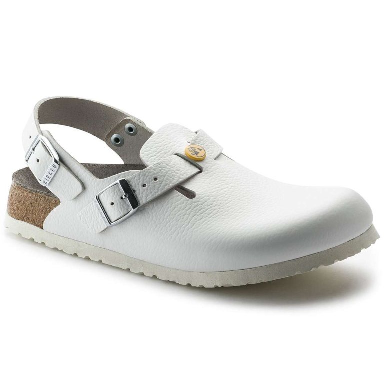 White Birkenstock Tokio ESD Leather Men's Clogs | UDxXCoIm2n9