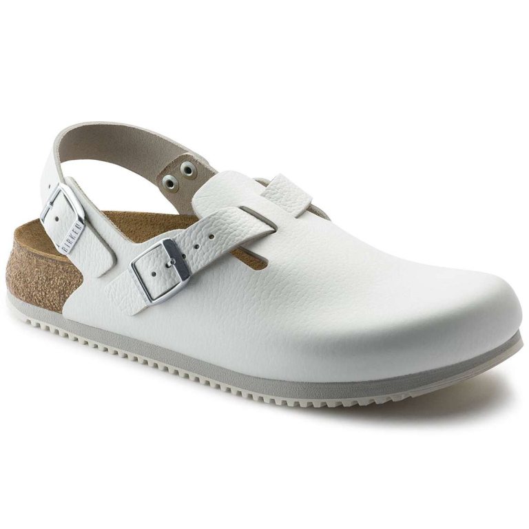 White Birkenstock Tokio Super Grip Leather Women's Clogs | QvJdhq4VwW1