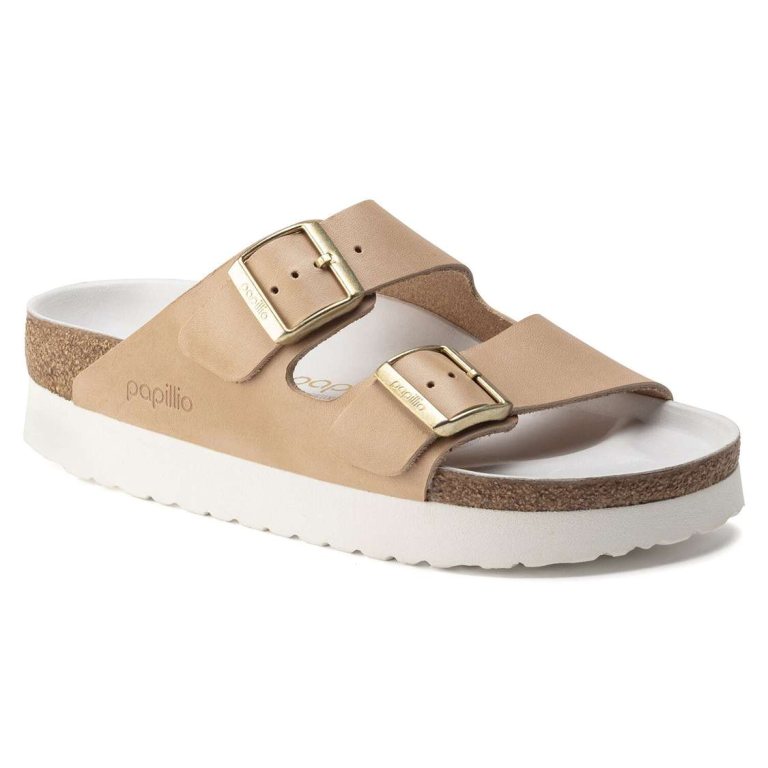 Yellow Birkenstock Arizona Platform Leather Women's Two Strap Sandals | zeMSbUS9L1D