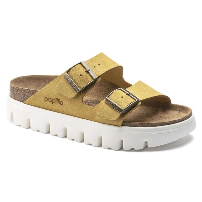 Yellow Birkenstock Arizona Platform Suede Leather Women's Platforms Sandals | PUuw6Dp5135