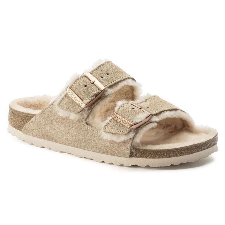 Yellow Birkenstock Arizona Shearling Suede Leather Women's Two Strap Sandals | 5AwjI8ex1aw