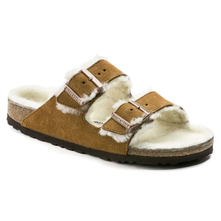 Yellow Birkenstock Arizona Shearling Suede Leather Women's Two Strap Sandals | 63evrSRay7T