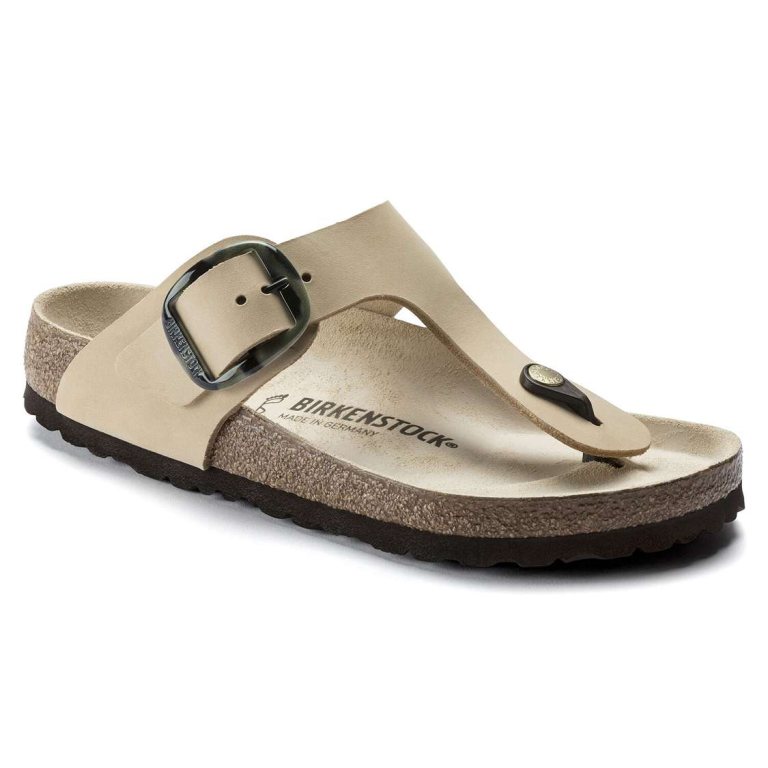 Yellow Birkenstock Gizeh Big Buckle Nubuck Leather Women's One Strap Sandals | udTQu1OvmdS