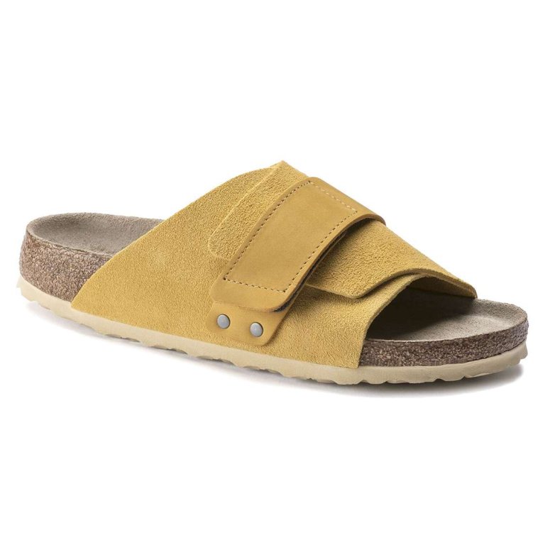 Yellow Birkenstock Kyoto Soft Footbed Nubuck/Suede Leather Men's One Strap Sandals | YZQ8JZDa5Hj