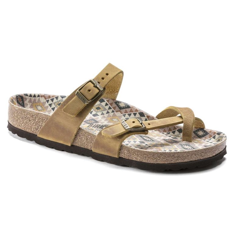 Yellow Birkenstock Mayari Oiled Leather Women's Two Strap Sandals | 5XERQfHUT6A