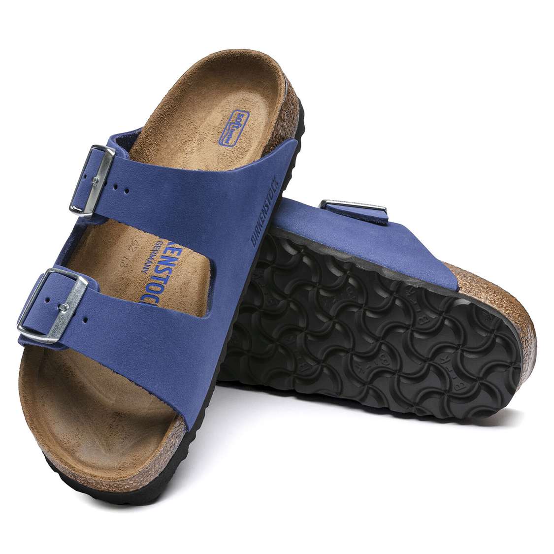 AZURE Blue Birkenstock Arizona Soft Footbed Nubuck Leather Women's Two Strap Sandals | SYQBpywmJLD