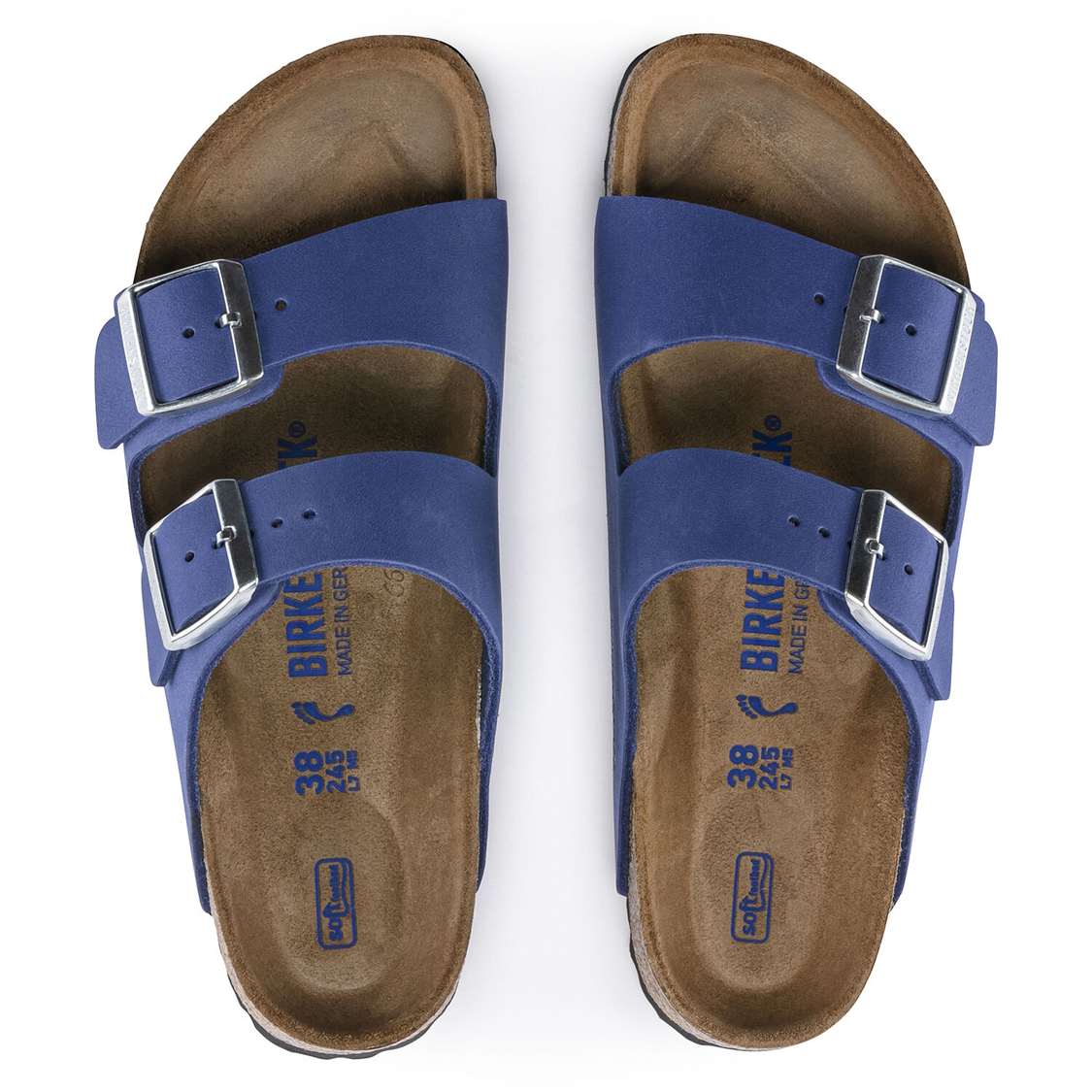 AZURE Blue Birkenstock Arizona Soft Footbed Nubuck Leather Women's Two Strap Sandals | SYQBpywmJLD