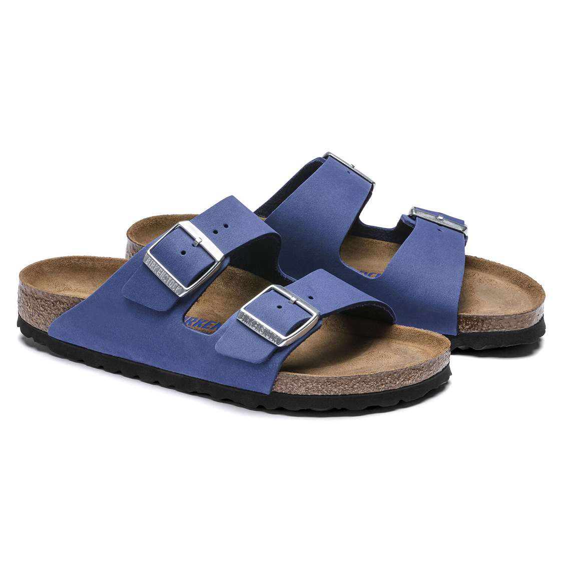 AZURE Blue Birkenstock Arizona Soft Footbed Nubuck Leather Women's Two Strap Sandals | SYQBpywmJLD