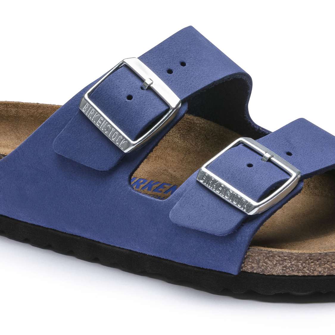 AZURE Blue Birkenstock Arizona Soft Footbed Nubuck Leather Women's Two Strap Sandals | SYQBpywmJLD