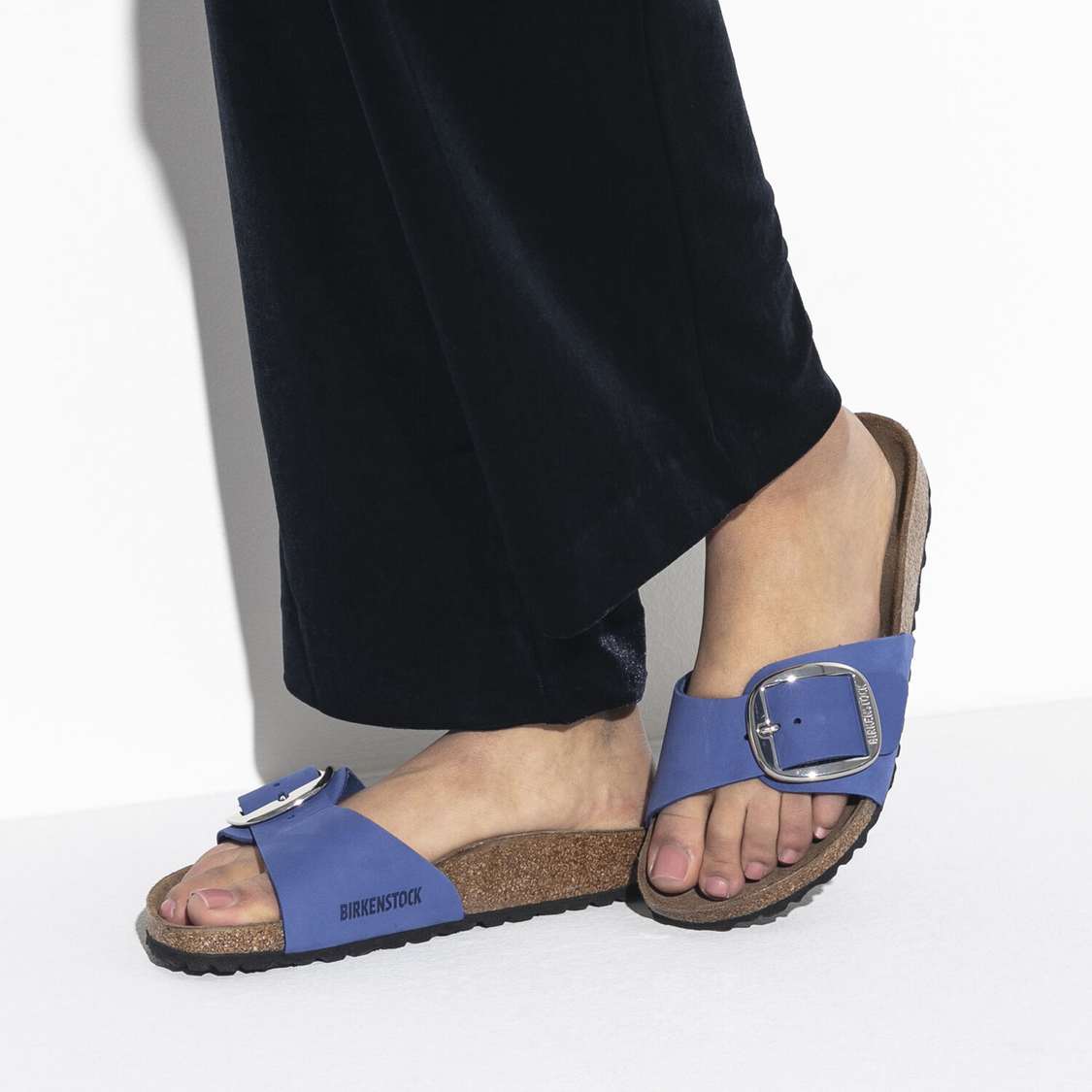 AZURE Blue Birkenstock Madrid Big Buckle Nubuck Leather Women's One Strap Sandals | TZztBVuTv9M