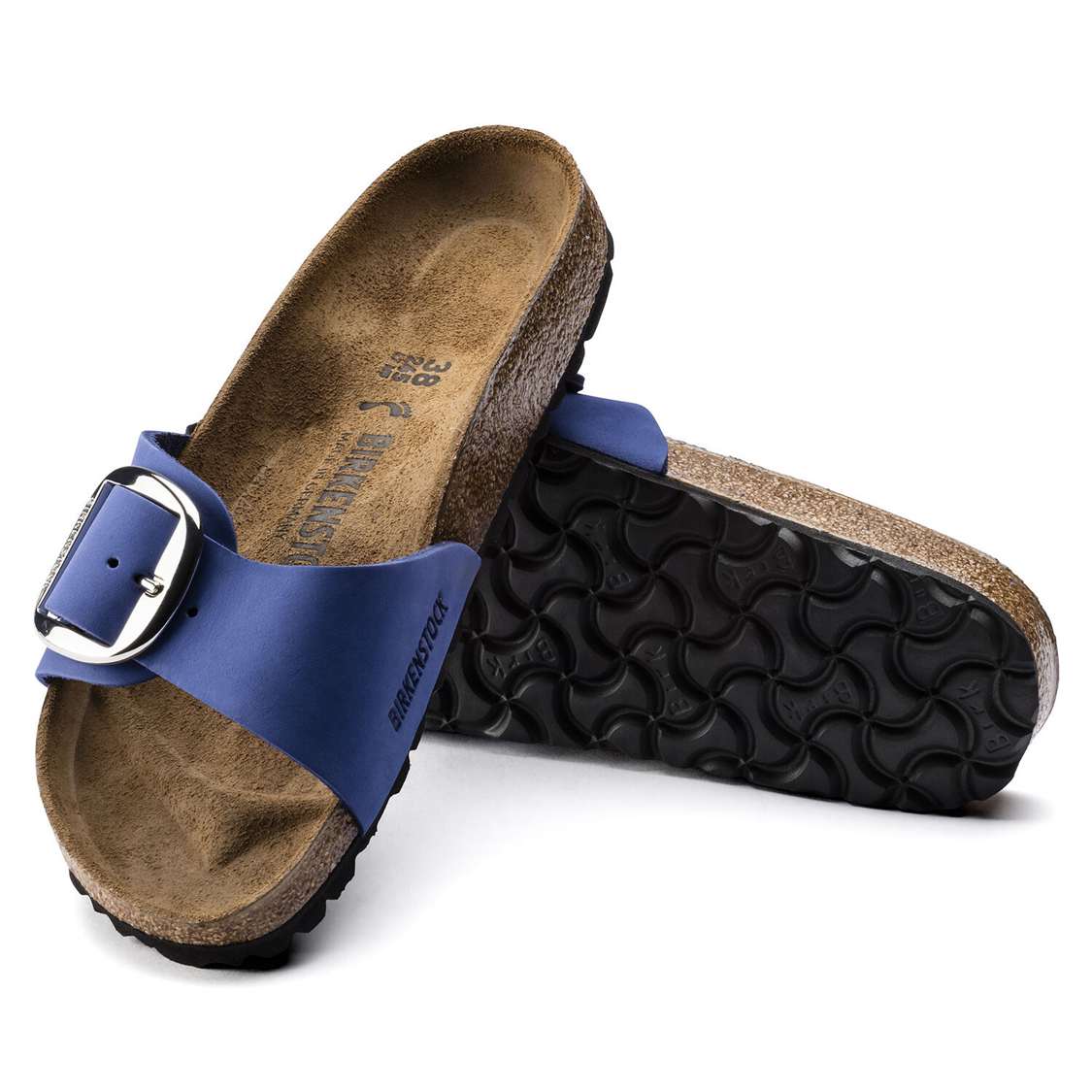 AZURE Blue Birkenstock Madrid Big Buckle Nubuck Leather Women's One Strap Sandals | TZztBVuTv9M