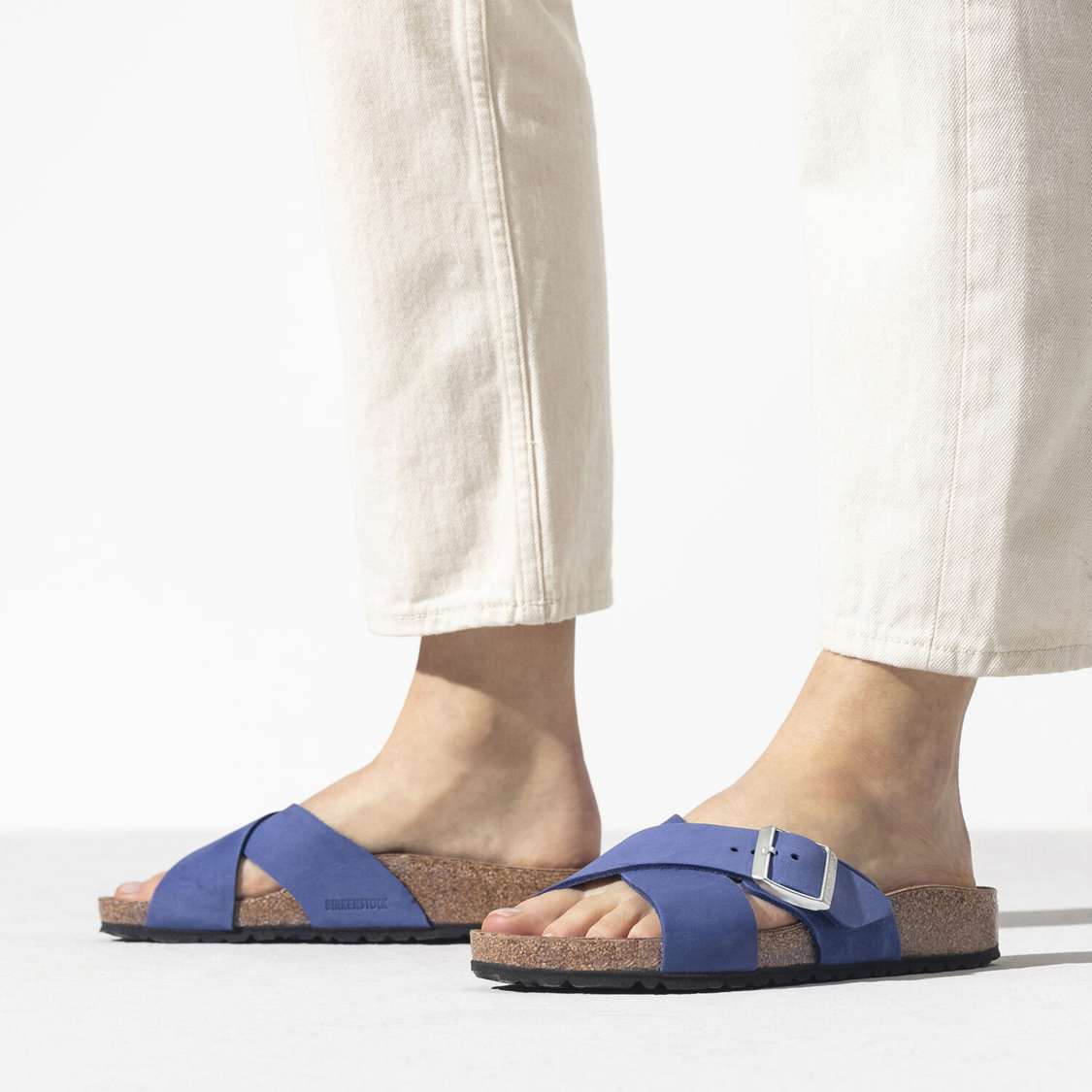 AZURE Blue Birkenstock Siena Nubuck Leather Women's Two Strap Sandals | XGmcT7MUJVL