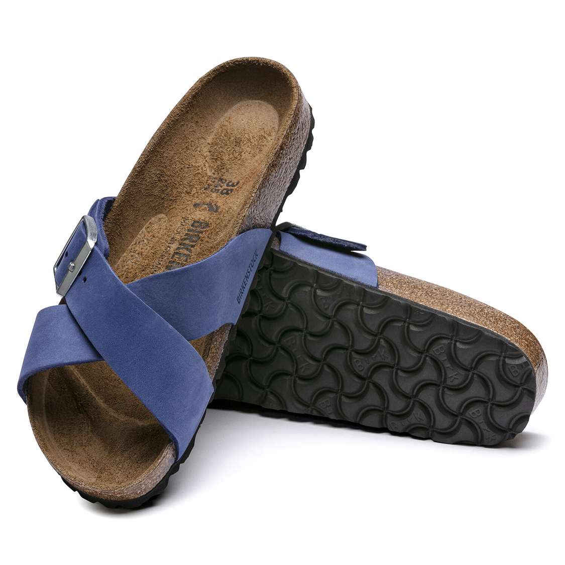 AZURE Blue Birkenstock Siena Nubuck Leather Women's Two Strap Sandals | XGmcT7MUJVL