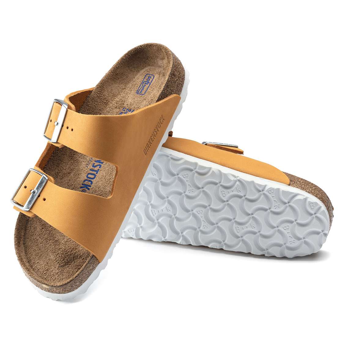 Apricot Birkenstock Arizona Soft Footbed Nubuck Leather Women's Two Strap Sandals | tdMuZqMCK1U