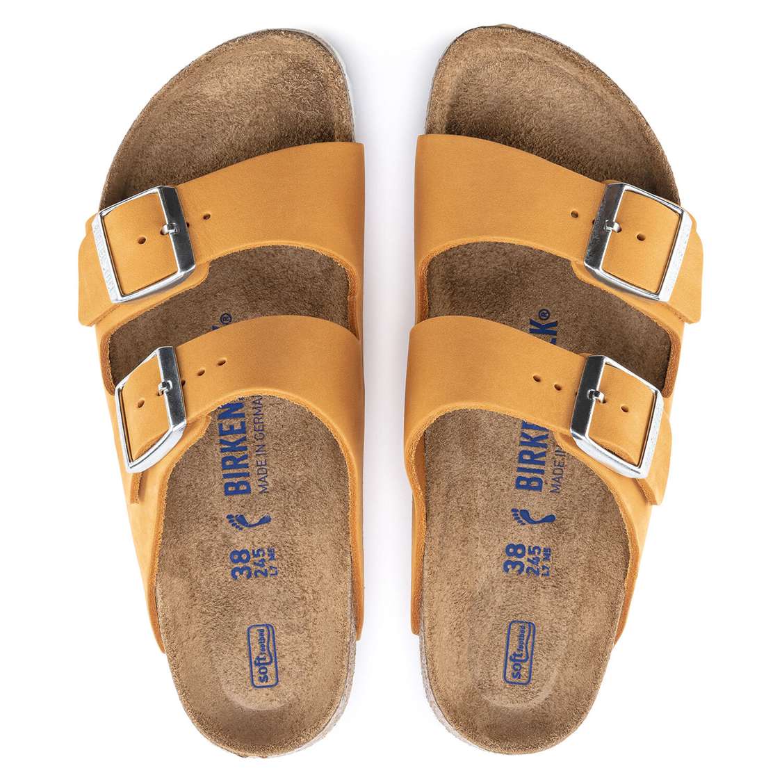 Apricot Birkenstock Arizona Soft Footbed Nubuck Leather Women's Two Strap Sandals | tdMuZqMCK1U