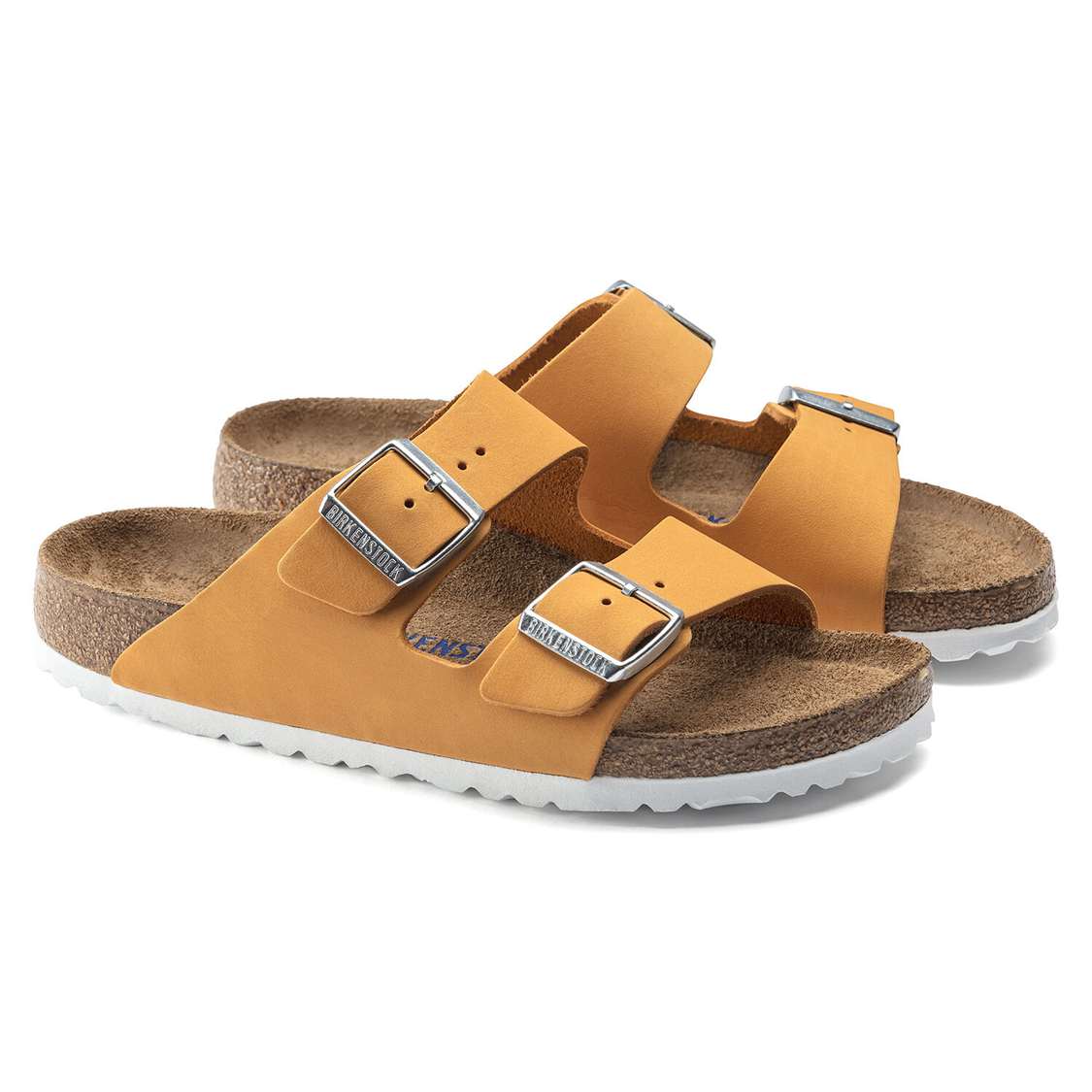 Apricot Birkenstock Arizona Soft Footbed Nubuck Leather Women's Two Strap Sandals | tdMuZqMCK1U