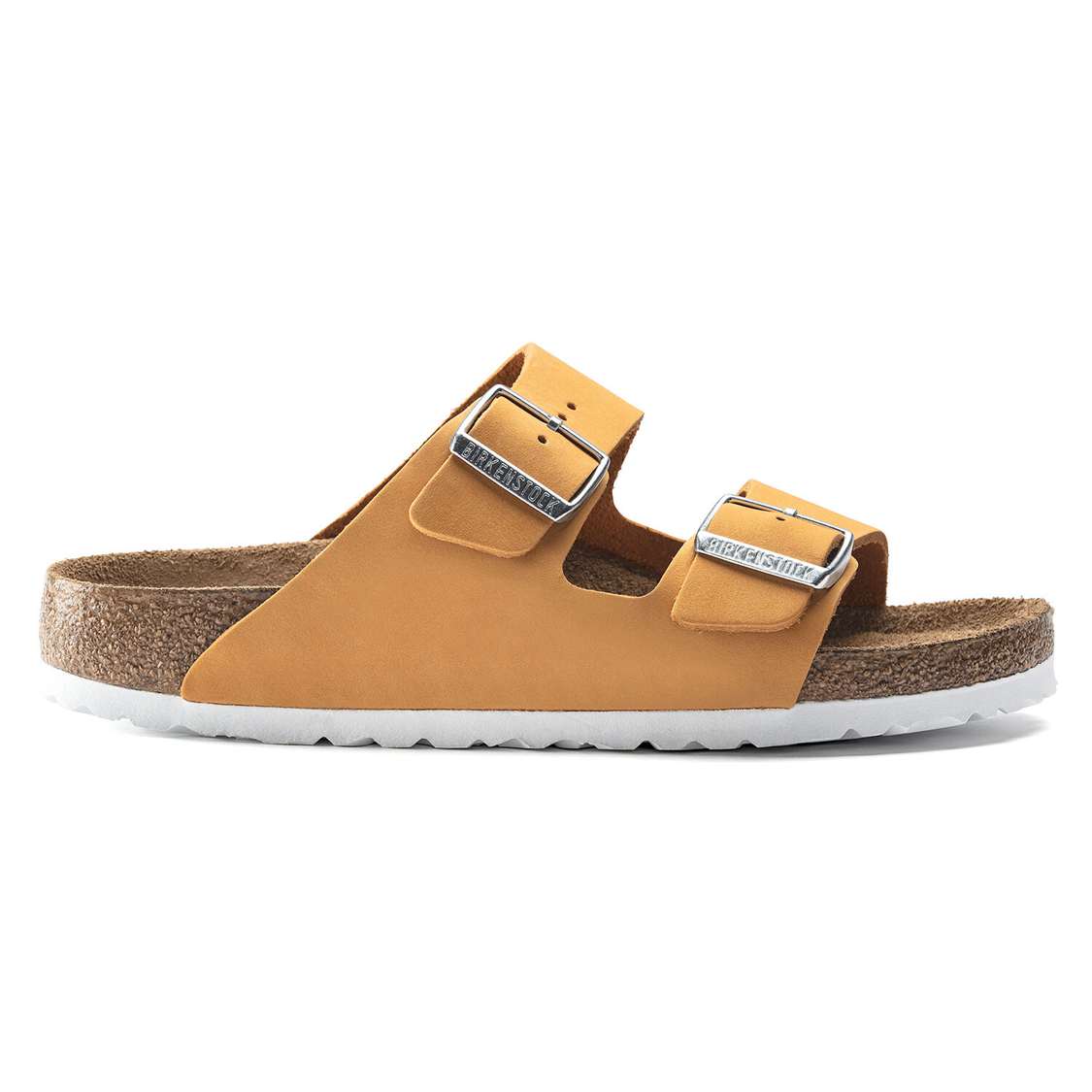 Apricot Birkenstock Arizona Soft Footbed Nubuck Leather Women's Two Strap Sandals | tdMuZqMCK1U