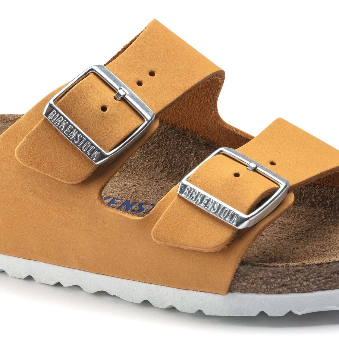 Apricot Birkenstock Arizona Soft Footbed Nubuck Leather Women's Two Strap Sandals | tdMuZqMCK1U