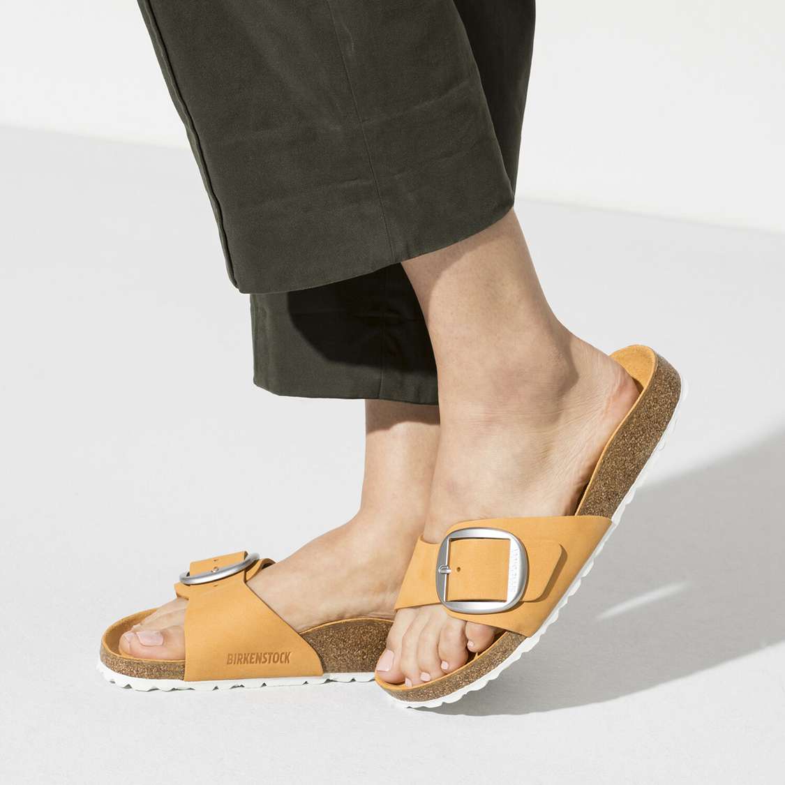 Apricot Birkenstock Madrid Big Buckle Nubuck Leather Women's One Strap Sandals | wRqBcOWX9BS