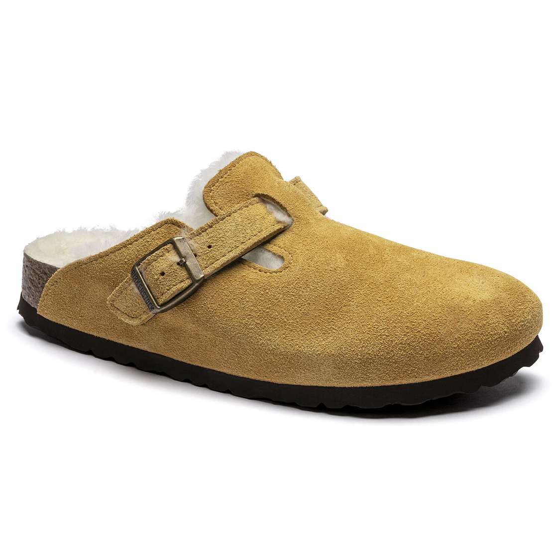 Beige Birkenstock Boston Shearling Suede Leather Women\'s Clogs | bwfcNRGXRfW