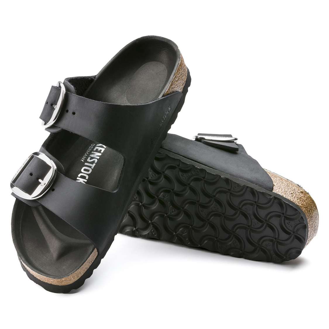 Black Birkenstock Arizona Big Buckle Oiled Leather Women's Two Strap Sandals | pL8P36Nmtgb